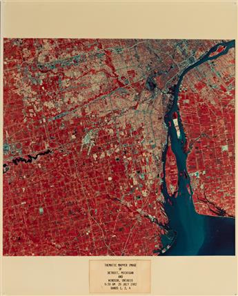 (SATELLITE VIEWS OF EARTH--LANDSAT 4) Group of 12 color photos of Earth from space, including aerial views of NYC, San Francisco, Los A